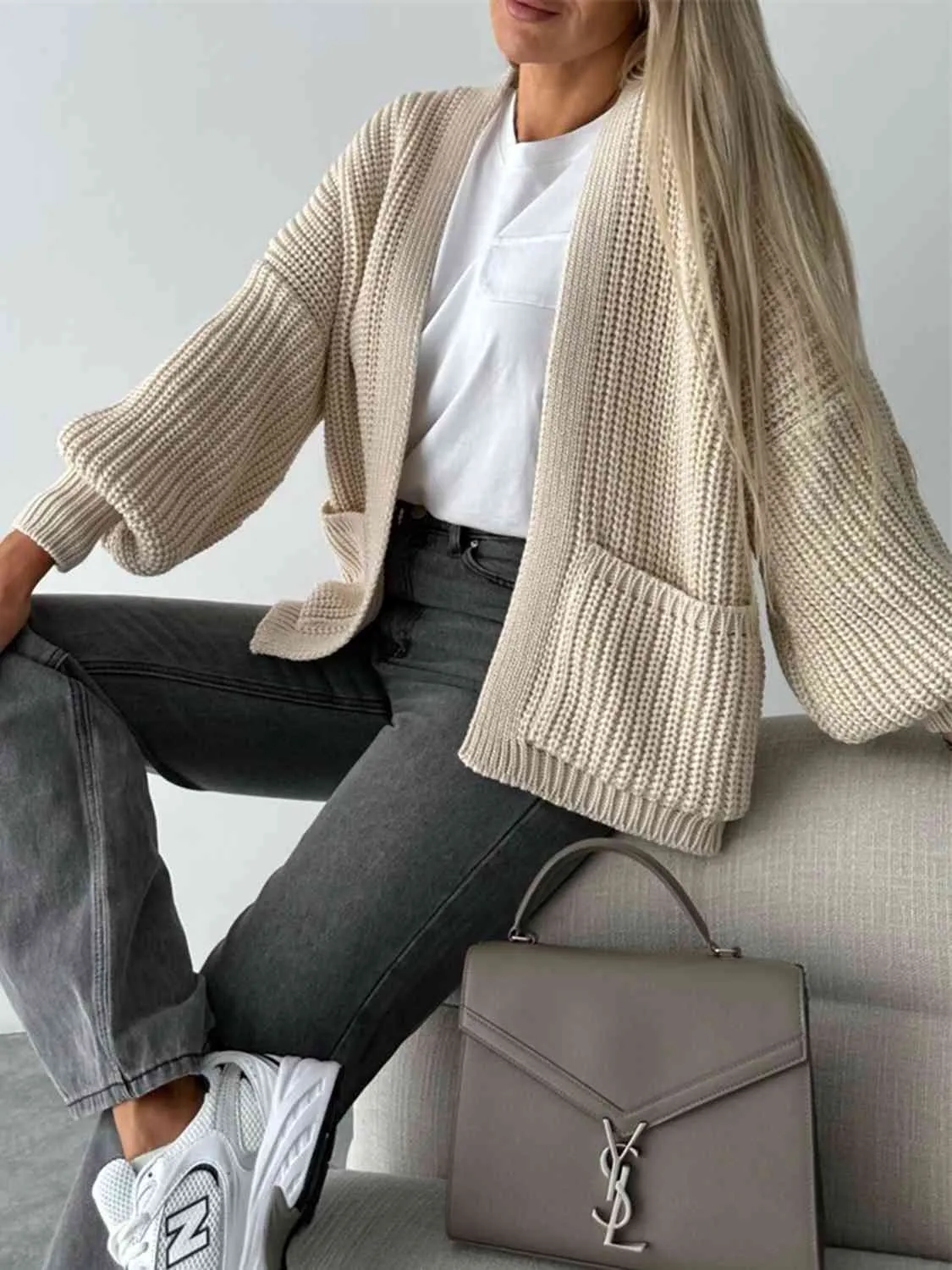 Maxct &Open Front Dropped Shoulder Cardigan