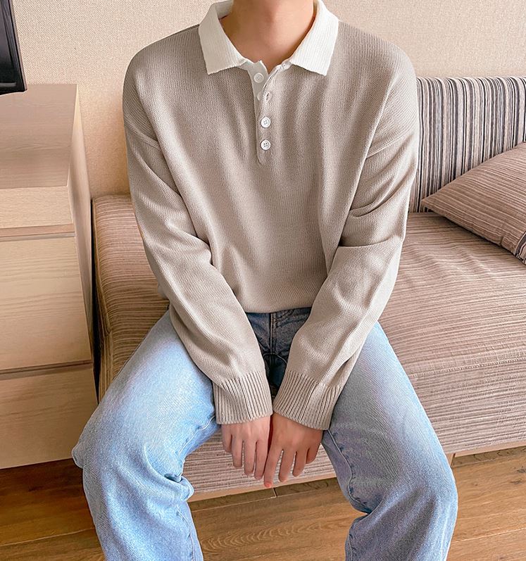 Maxct 5517 Knitted Two-Tone Quarter Button-Up Sweater