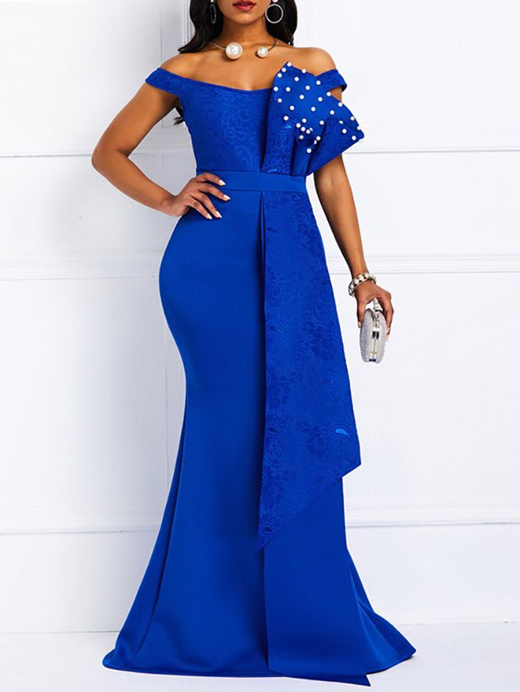 Low Cut Mermaid Beaded Party Maxi Dress Maxct