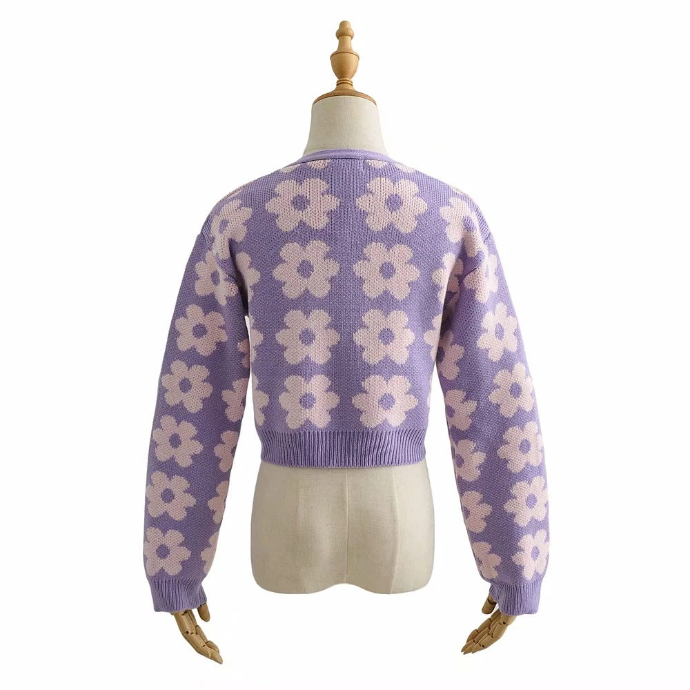 Maxct Pointelle Knit Floral Crop Cardigan