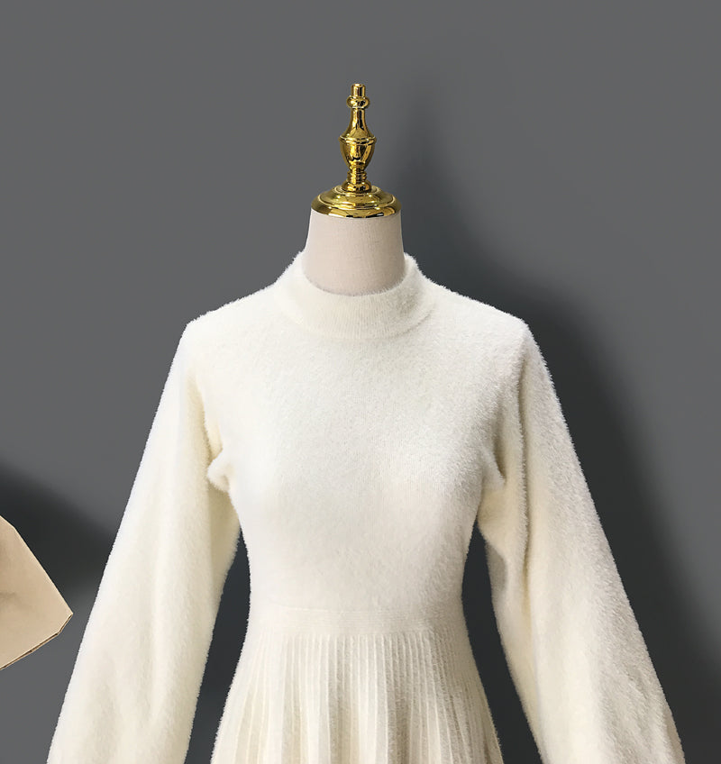 Fuzzy Puff Sleeve Sweater Dress Maxct