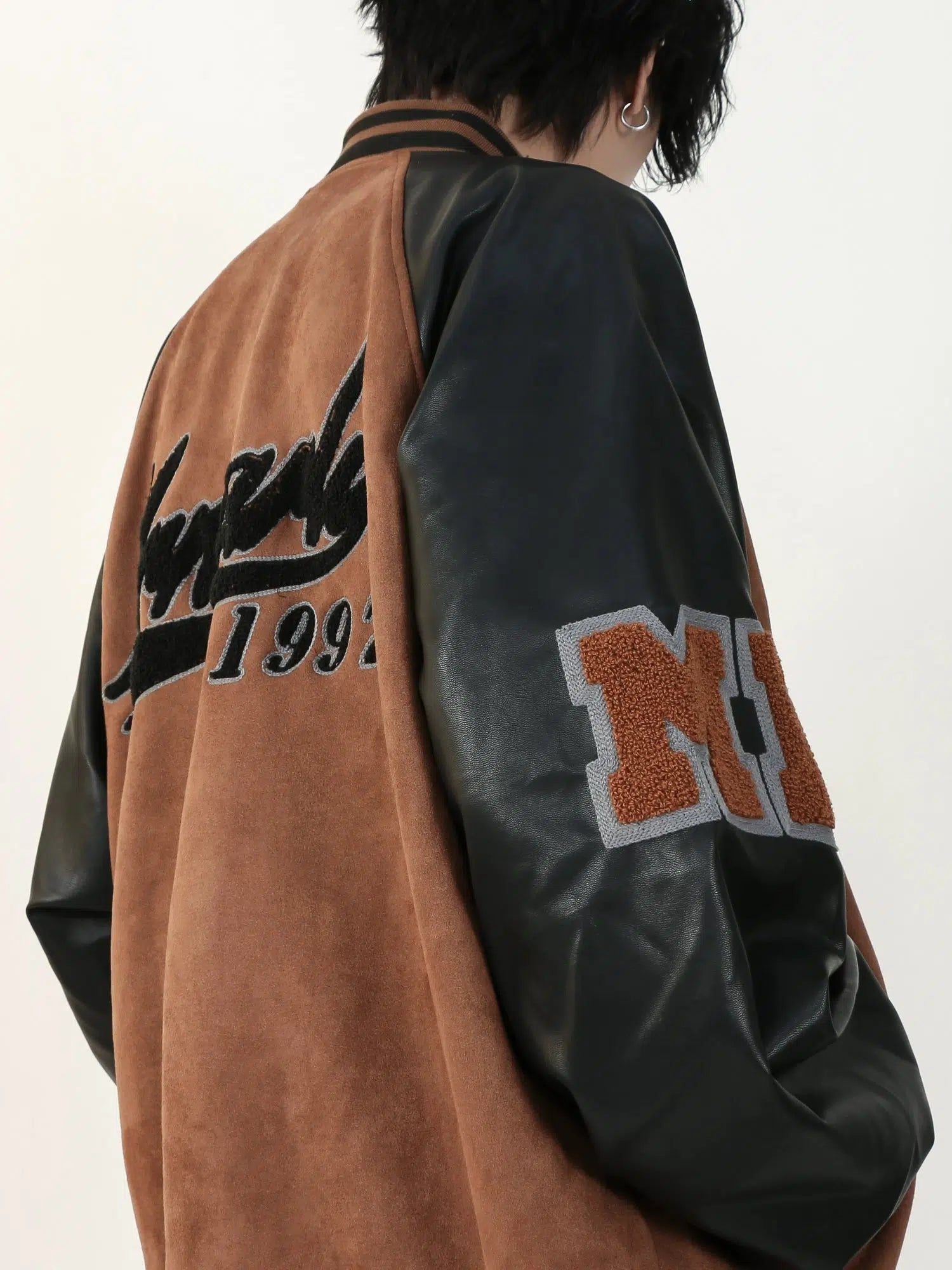 Maxct Embroidered Suede Baseball Jacket