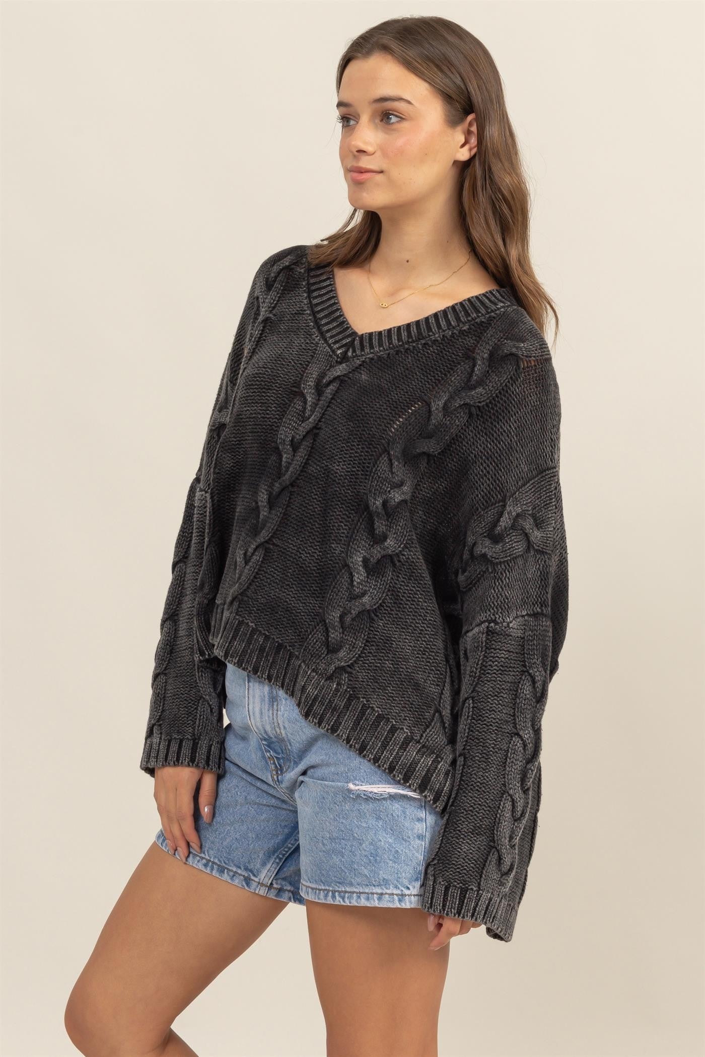 Maxct &HYFVE Cable Knit V-Neck Dropped Shoulder Oversized Sweater