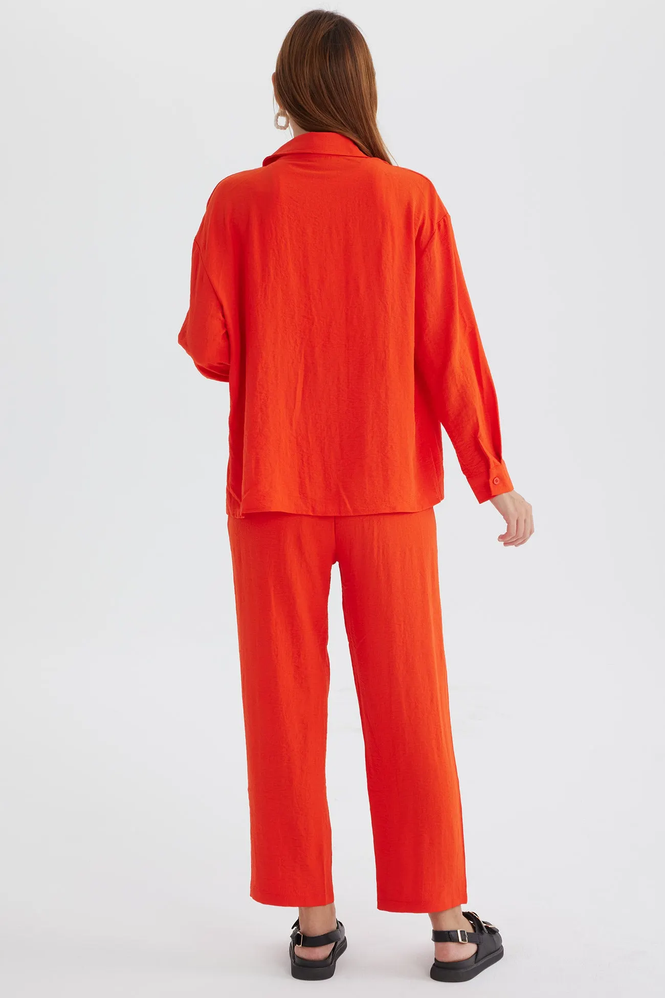 Maxct Long Sleeve Solid Color Shirt Long Pants Set - Image 5