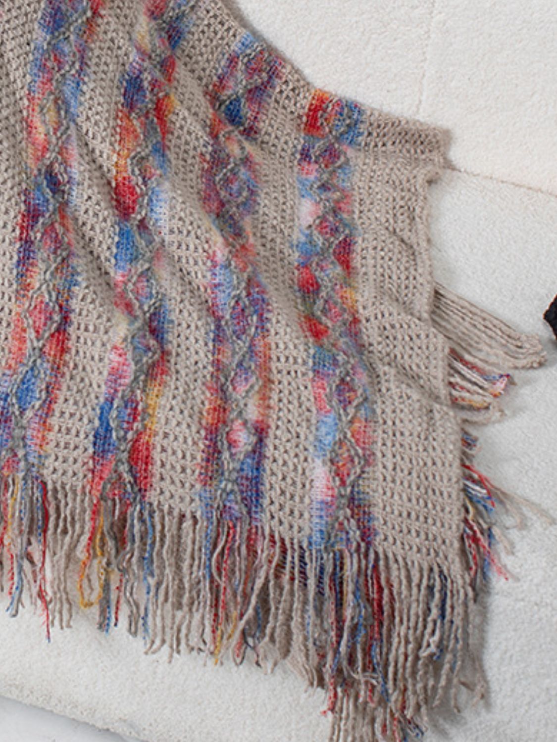 Maxct &Fringe Contrast Hooded Poncho