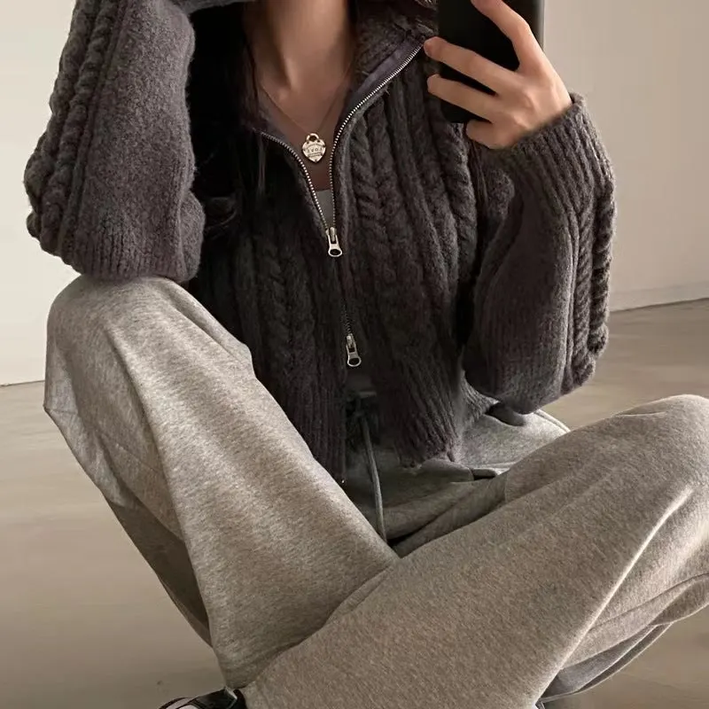 Maxct Twist Double Zipper Design Short Cardigan