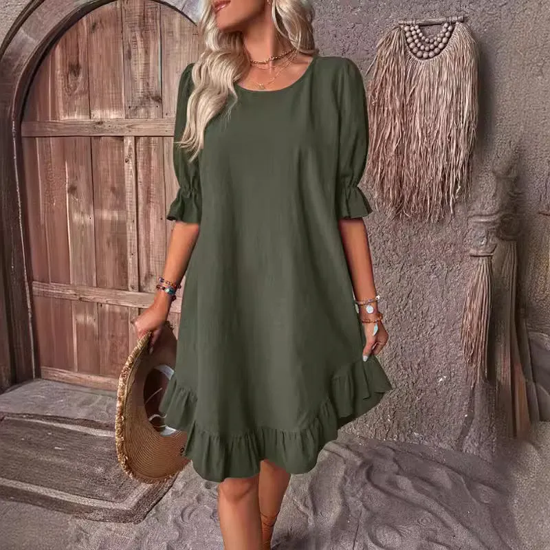 Ruffle Sleeve Swing Midi Dress Maxct