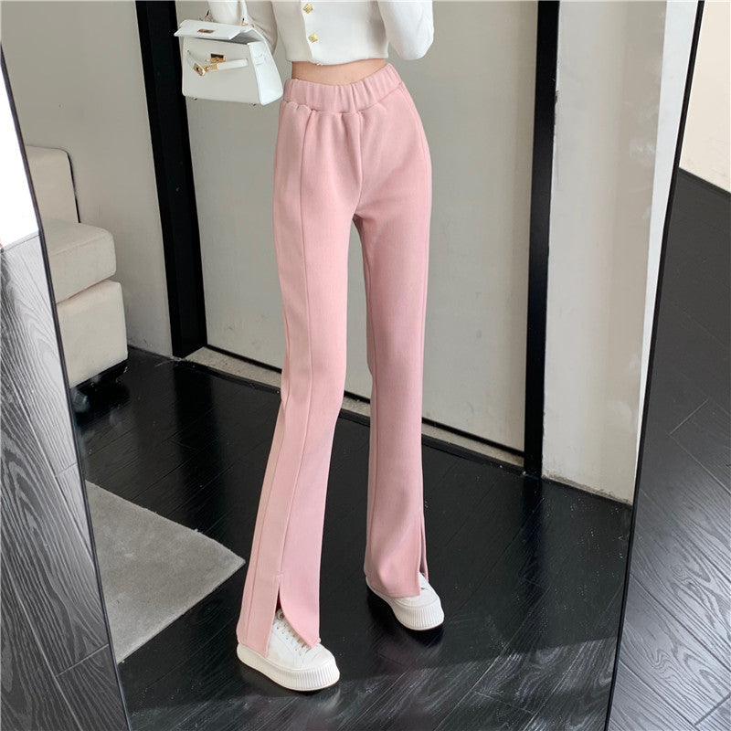 Causual Chic Comfy Velvet Long Wide Leg Gathered Waist Pants Maxct