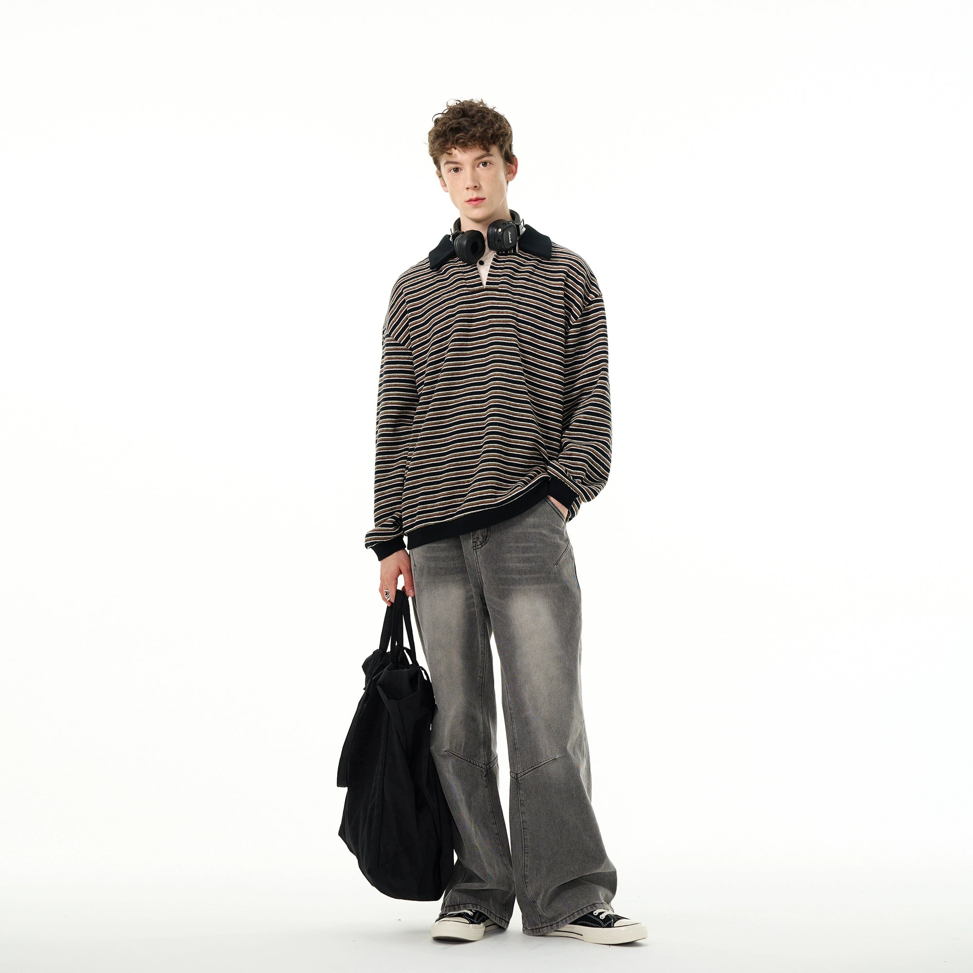 Madwitch Retro Fake Two-piece Striped Shirt Maxct
