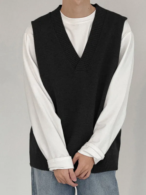 Maxct - Mens V-neck Loose Knitted Sleeveless Sweater Vest