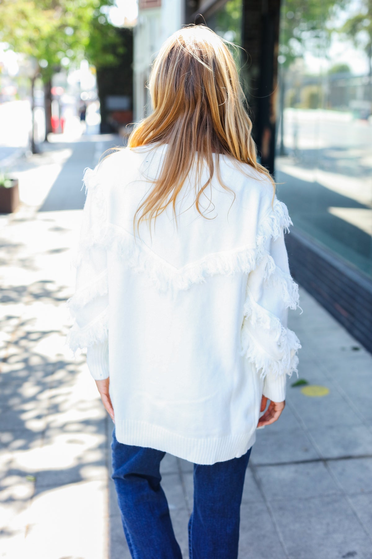 Maxct &Beautiful You Ivory Fringe Detail Knit Cardigan