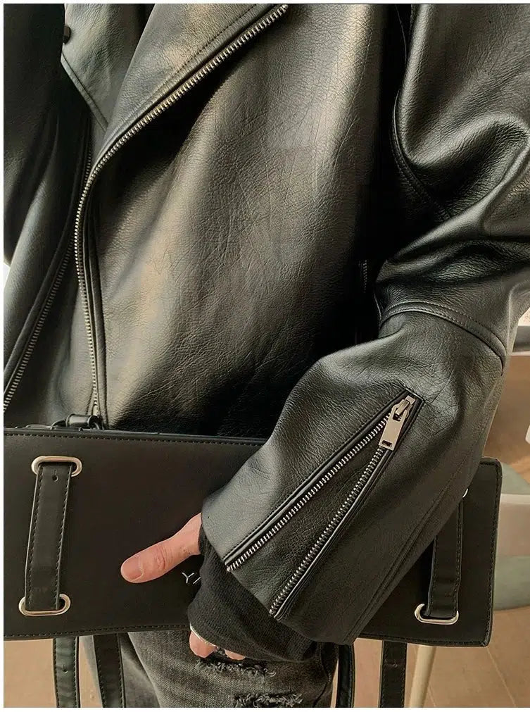 Maxct Black PU Leather Motorcycle Jacket