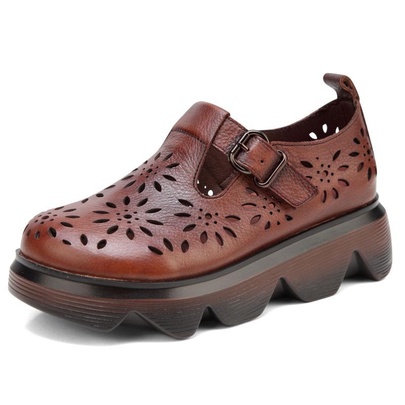 Handmade Light Platform Sandals Mori Girl Style Retro Mary Jane Shoes Grey/Coffee Maxct