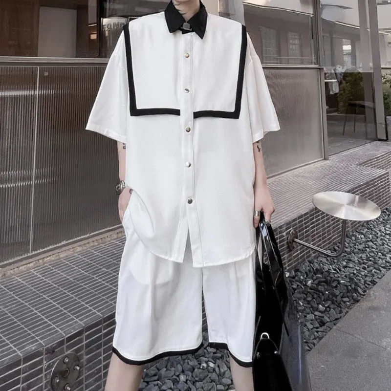 Maxct Color Contrast Short-sleeved Shirt Shorts Two-piece Set