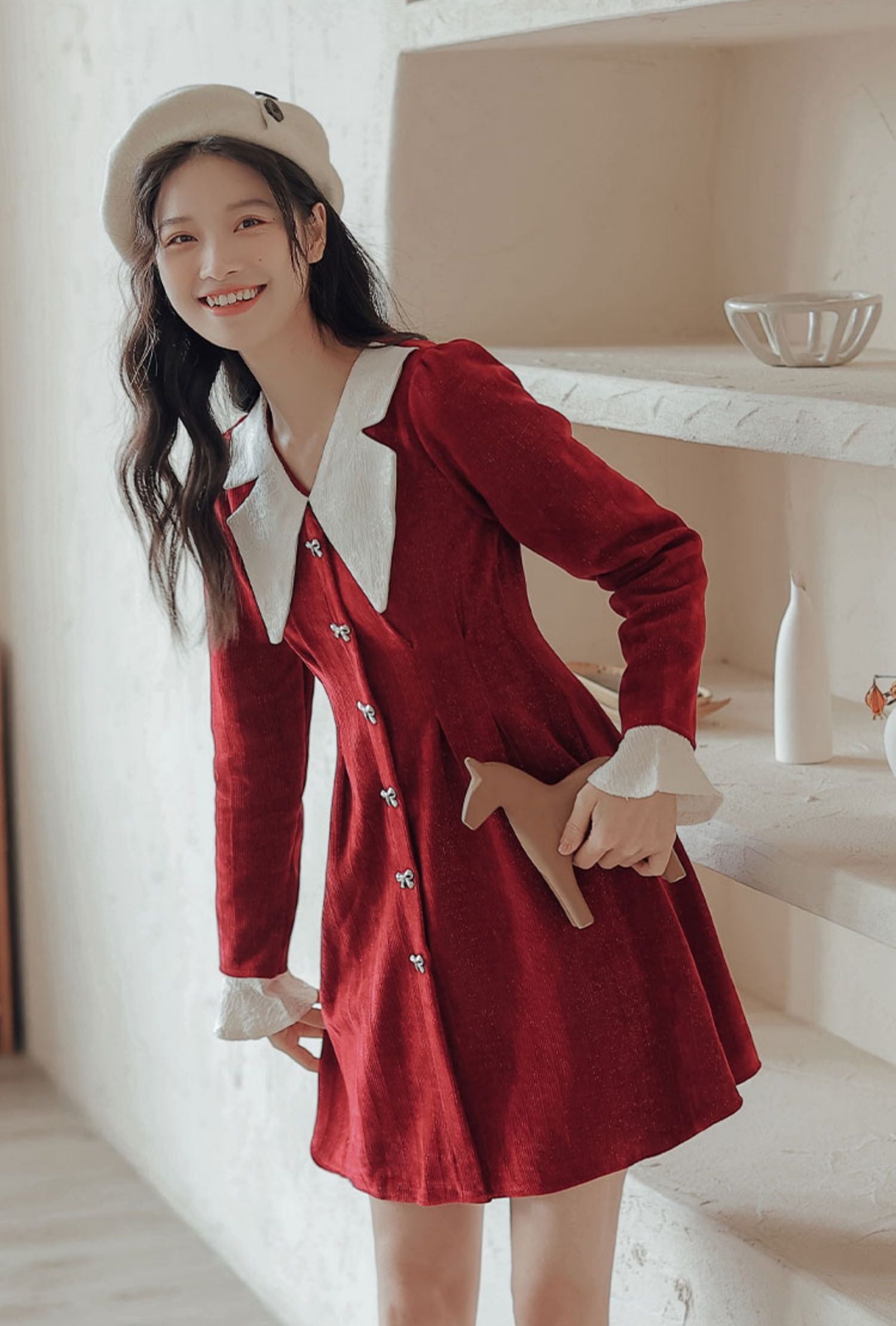 Sweet Bow Peter Pan Knit Dress Maxct