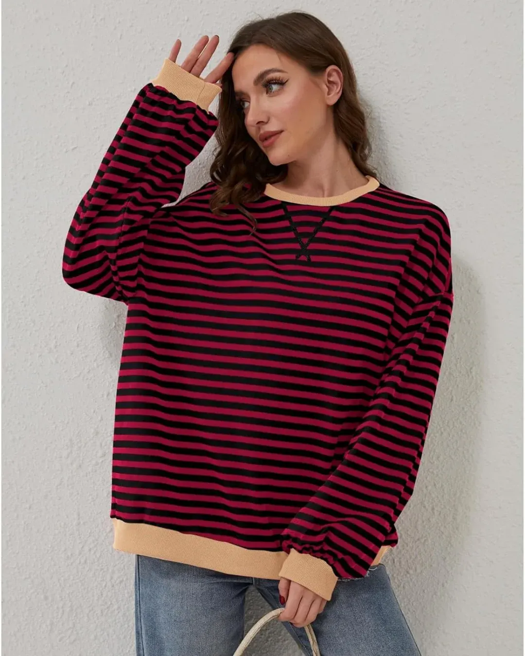 OVERSIZED STRIPED LONG SLEEVE SWEATSHIRT