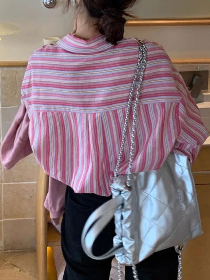 Maxct Contrast Color Striped Long Sleeve Blouse