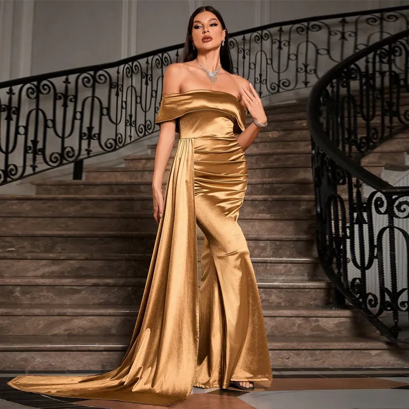 Maxct pirates vs sailors drees to impress Solid Color Satin off-Neck Tube Top High Waist Evening Dress Fishtail Dress Long Skirt Dress
