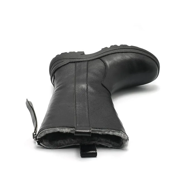 Womens Shearling Lined Snow Boots for Cold Winter Retro Mid Calf Boots Maxct