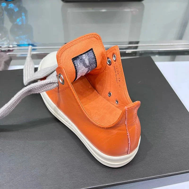 Leather Orange Sneakers Thick Sole Unisex Maxct