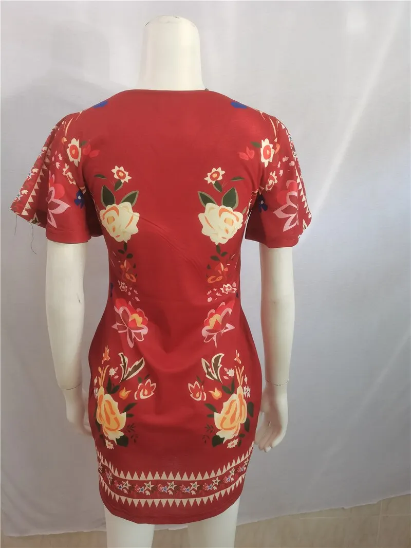 Women's Elegant Dress Vintage Floral Print Ruffles Bodycon Dress for Party Cocktails Casual Mini Dress Vacation Dress