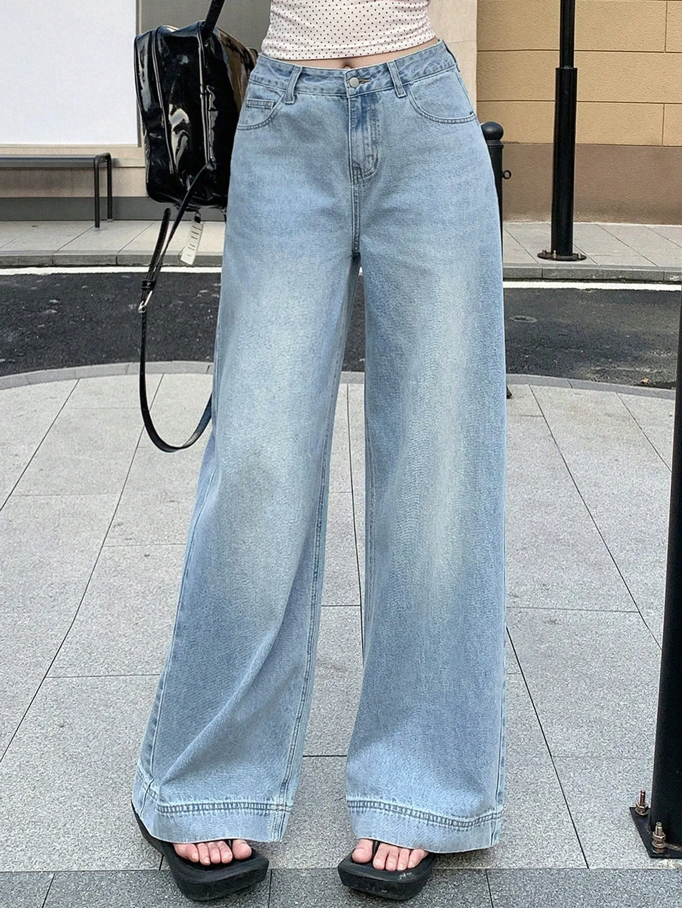 Maxct Women's Loose Wide-Leg Denim Pants With Pockets, Casual And Versatile