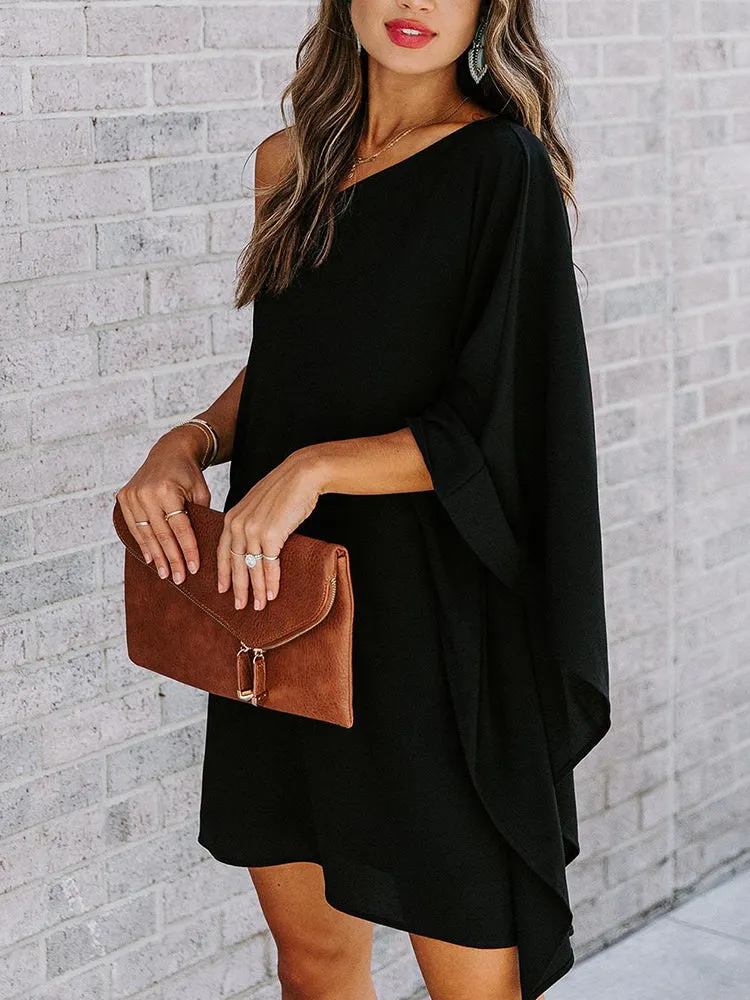 One Shoulder Batwing Sleeve Mini Dress Maxct