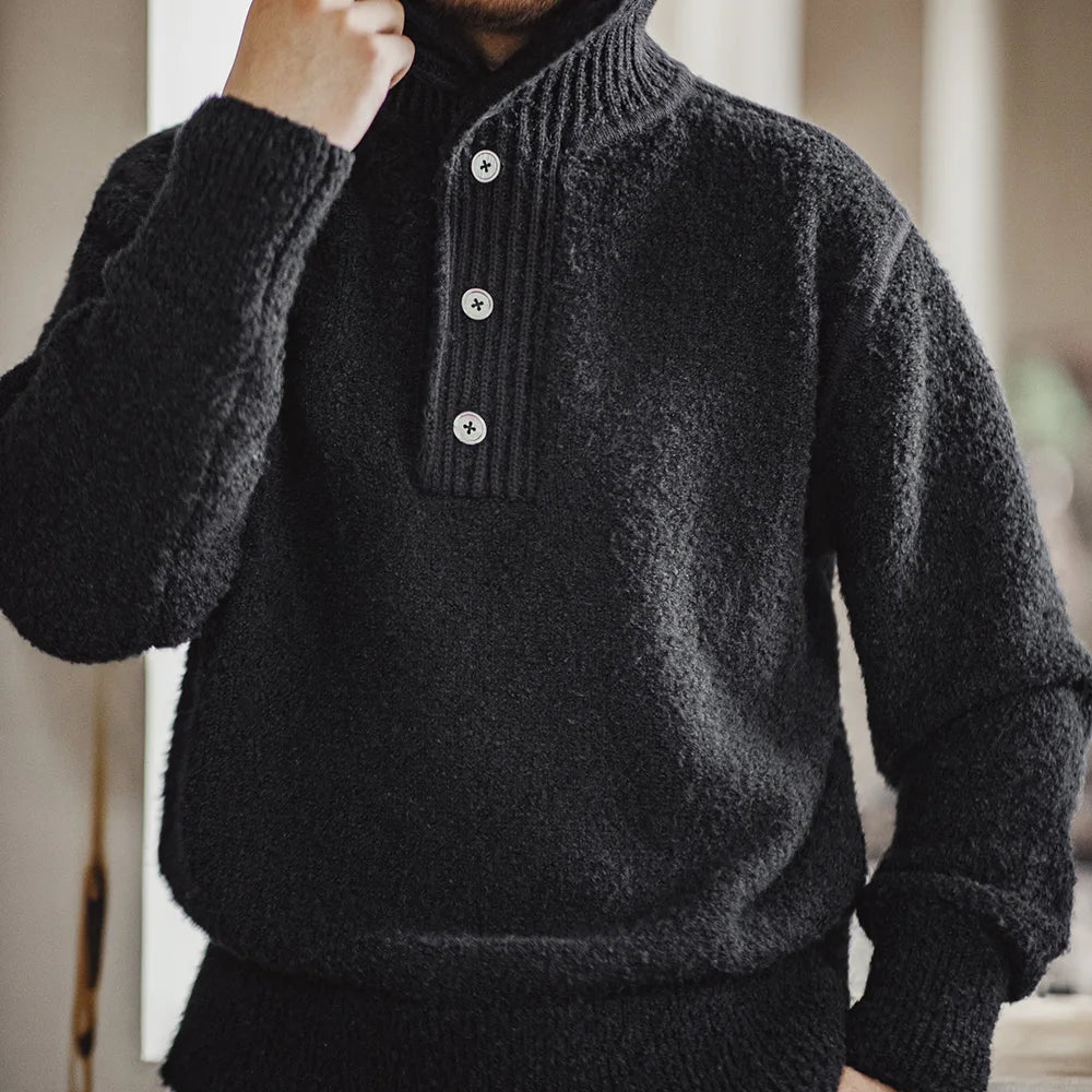 Maxct Boucle Knit Button Neck Sweater