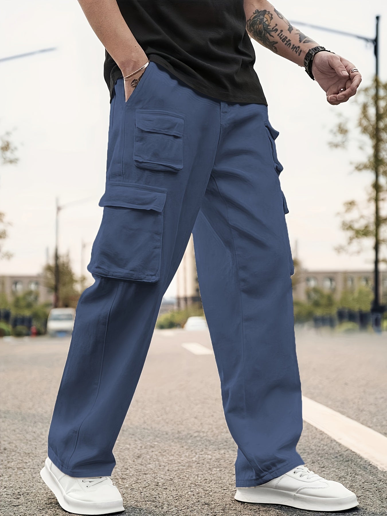 Maxct Men's Multi Flap Pocket Cargo Pants, Loose Trendy Pants