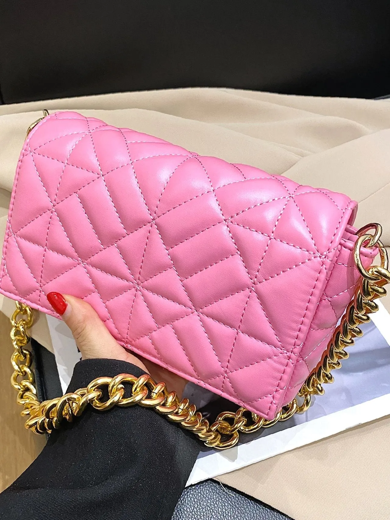 Bag For Love - Minimalist Quilted Flap Square Bag - Women Maxct Bags