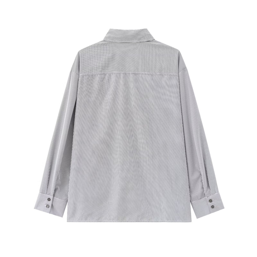 Autumn New Product Women's Fashion Loose Casual Collar Long Sleeve Single breasted Striped Shirt Top