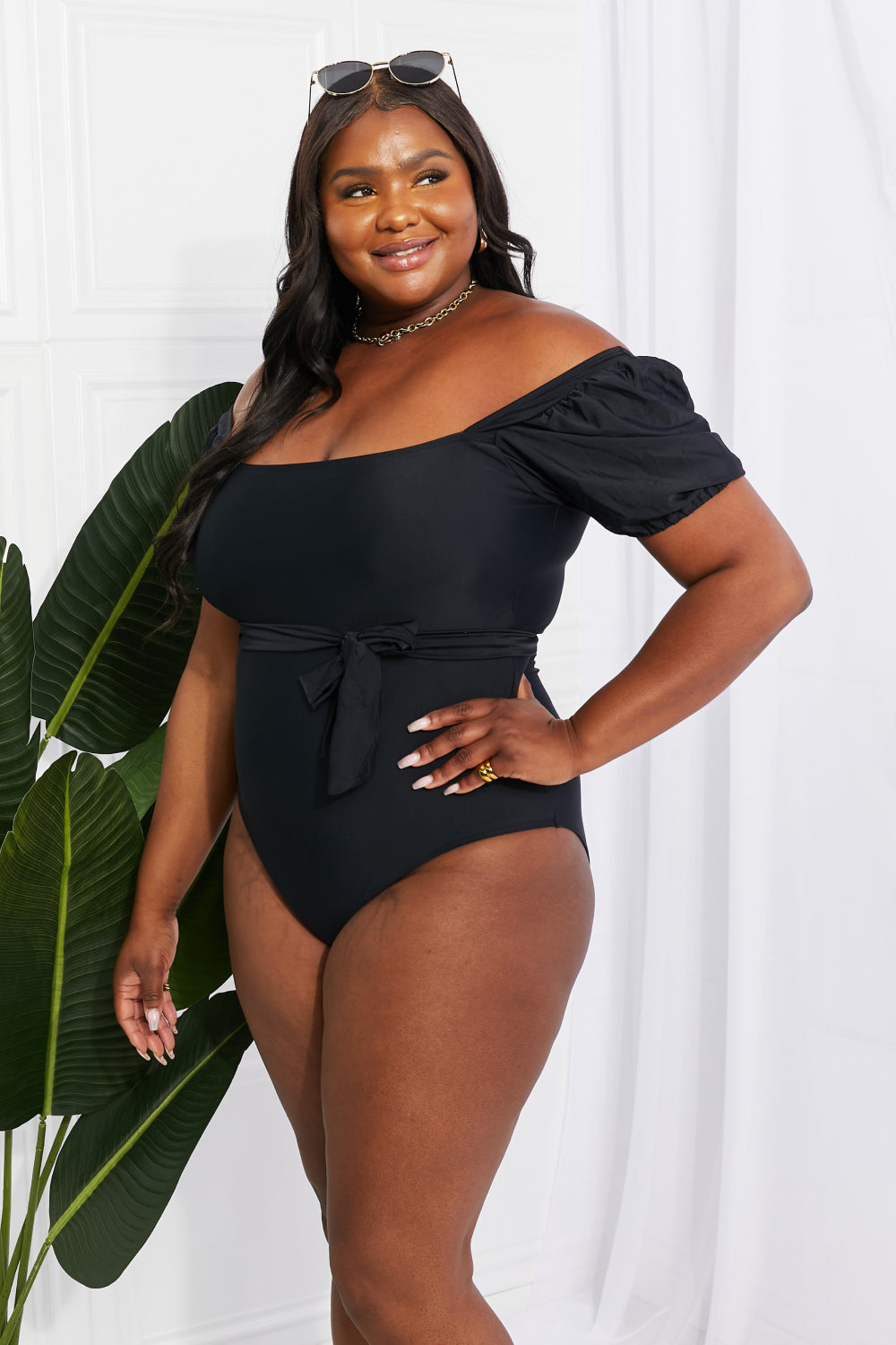 Maxct &Marina West Swim Salty Air Puff Sleeve One-Piece in Black