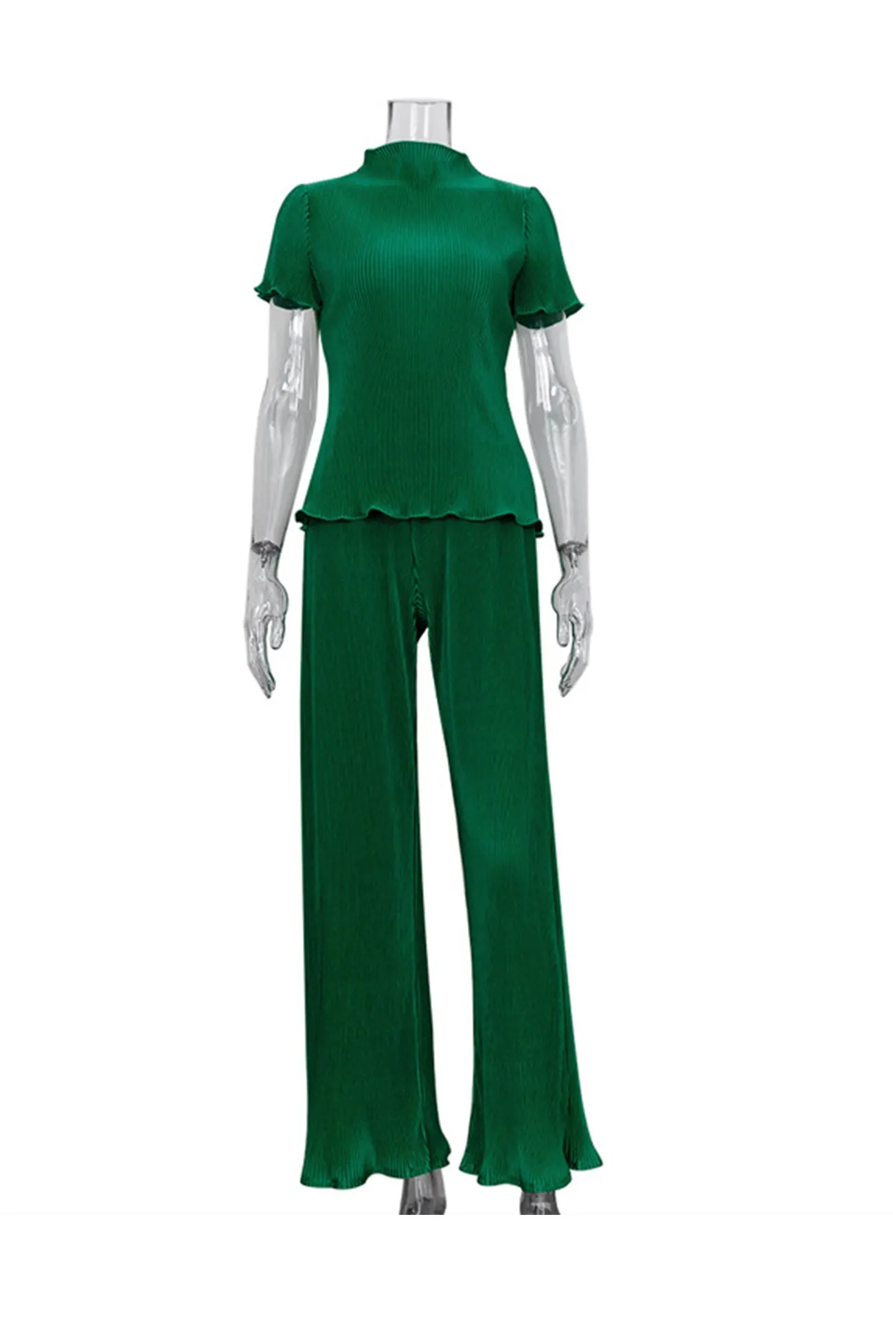 Maxct Pleated Mock Neck Shirt Long Pant Suits