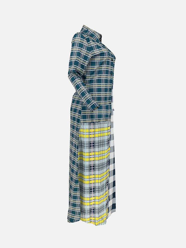 Plaid Turndown Collar Dresses Coat Maxct