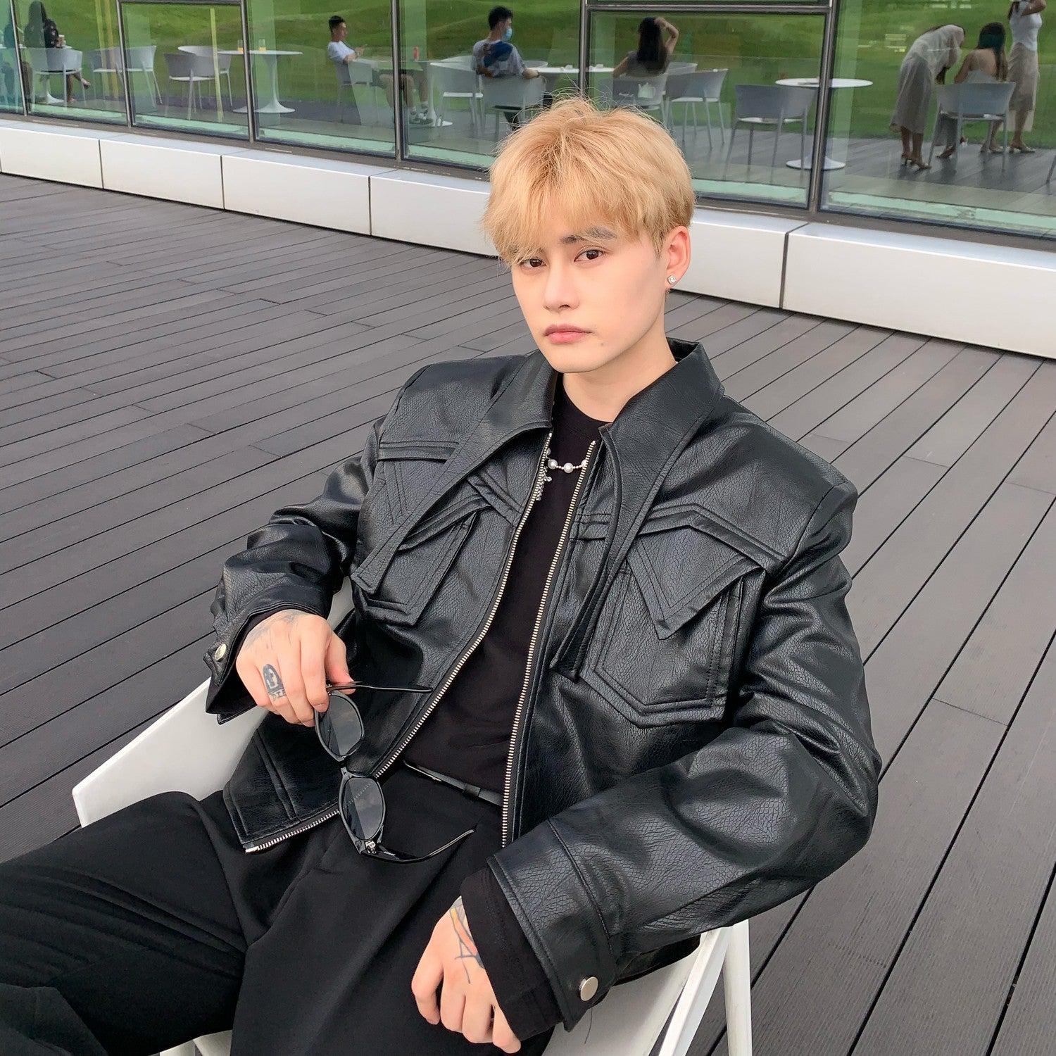Maxct Black Cropped Leather Jacket