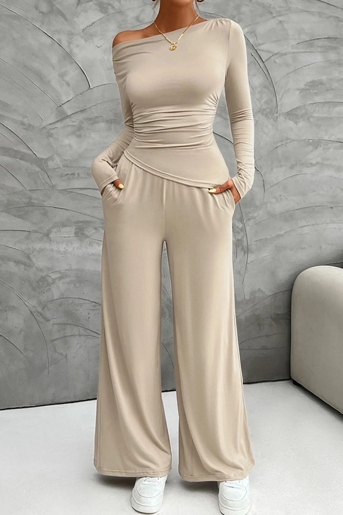 Maxct Drop Shoulder Tops Wide Leg Pants Set