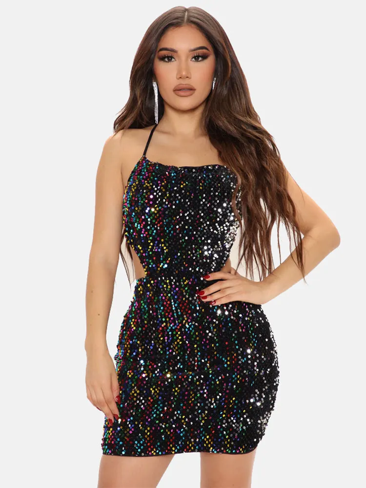 Spaghetti Strap Sequin Bodycon Dress Maxct