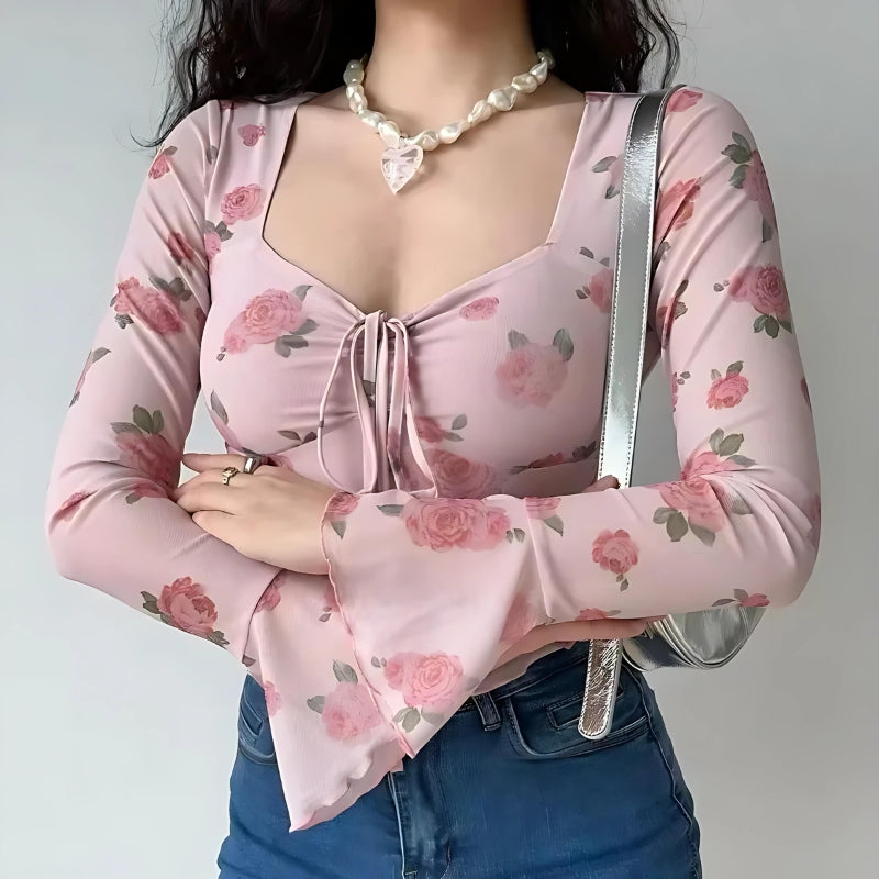 Maxct &Soft Girl Rose Garden Mesh Top