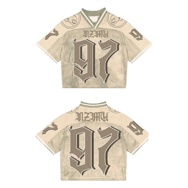 Maxct 90s Streetwear Y2K Street Jersey Mesh Breathable Sportswear Men Retro Trendy Hip Hop Summer Football Training Uniform Oversized Unisex T Shirt 1017