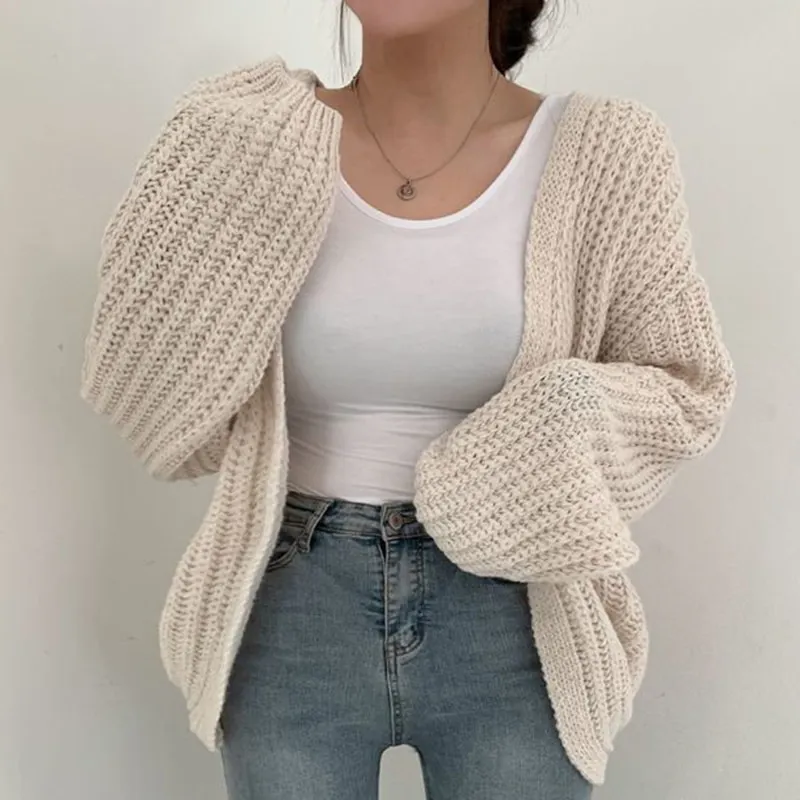 Maxct Vintage Harajuku Lantern Sleeve Women Cardigan Sweater Casual Korean Fall Streetwear Tops Coat Chic Lazy Wind Y2k Sweater