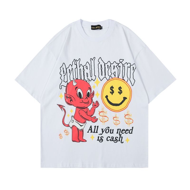 Maxct 90S Streetwear Plus Size 1.00 Kg-150.00 Kg High Street Fashion Brand Loose Cotton Couple'S Short-Sleeved T-Shirt Men'S And Women'S Casual Top Summer