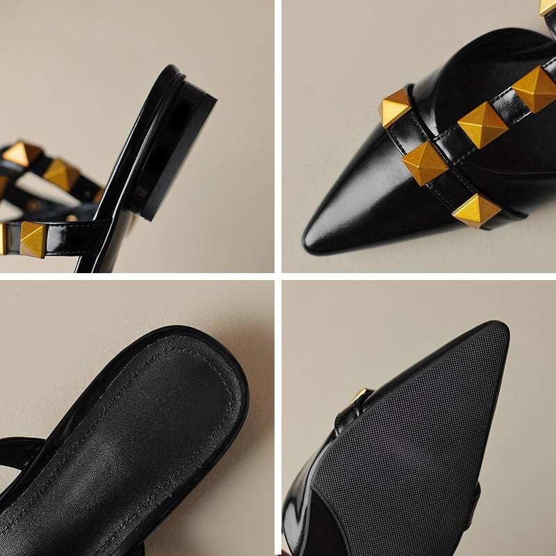 T Strap Rockstud Ankle-strap Flat Sandals Point Toe Slingback Maxct
