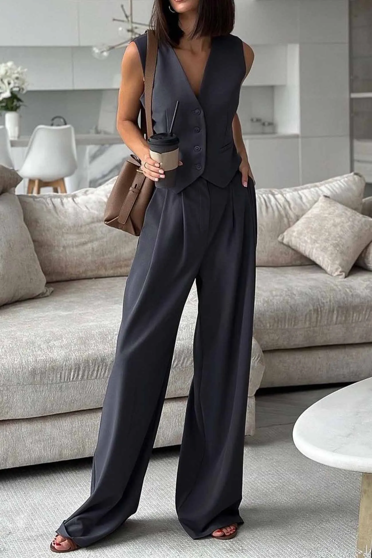 Maxct-Sleeveless Vest Top Long Pants Two-Piece Set