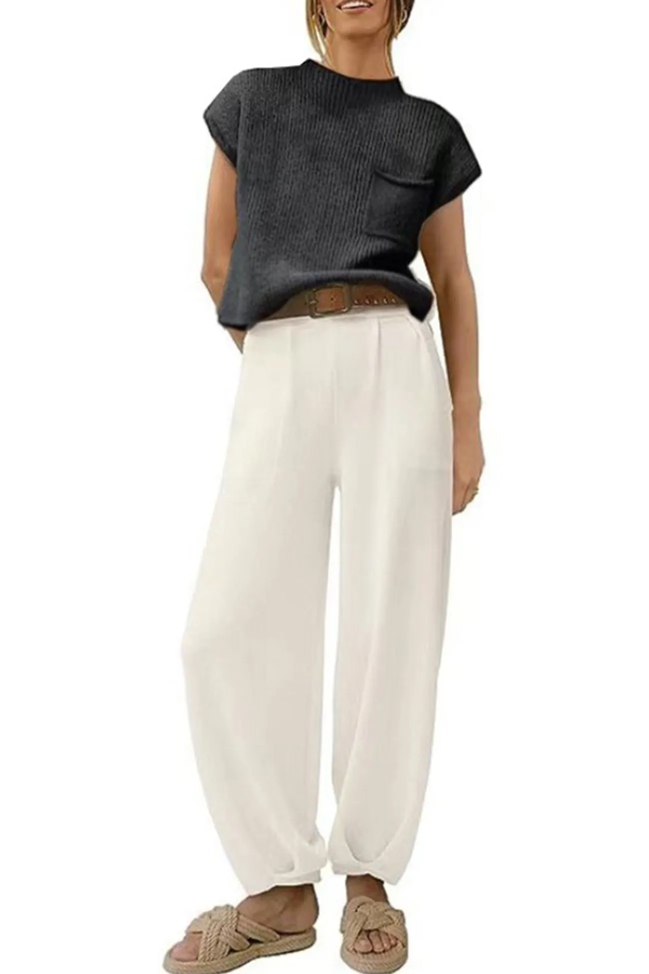 Maxct Ribbed Mock Neck T-shirt Pants Suits