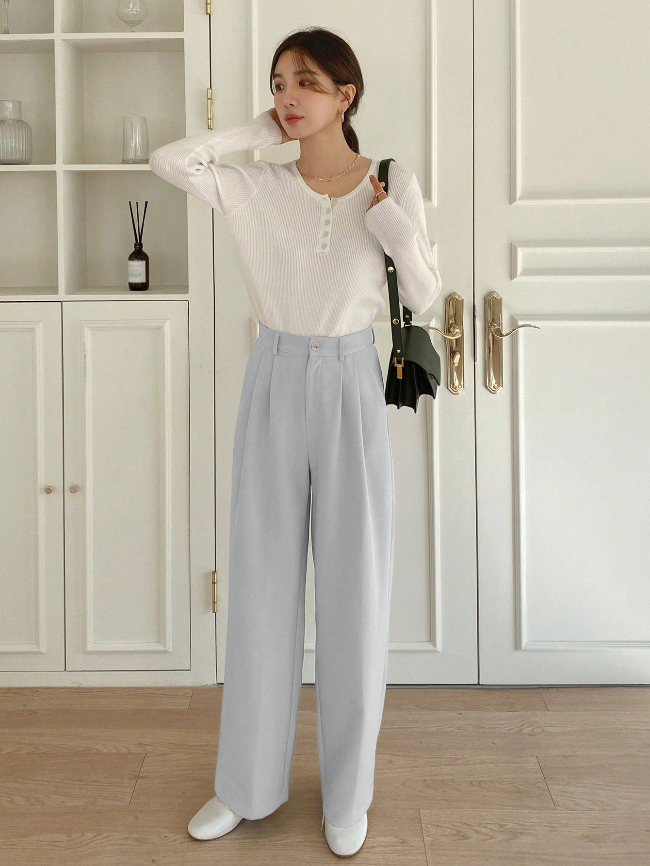 Maxct Solid Color Casual Straight-Leg Pants With Pockets