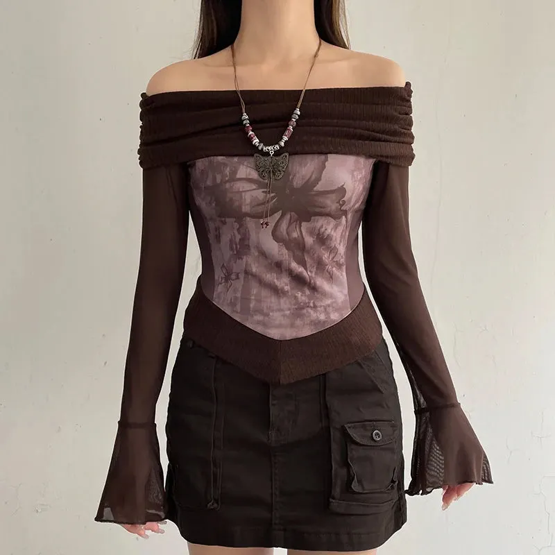Maxct &Fairycore Butterfly Ruched Off Shoulder Top