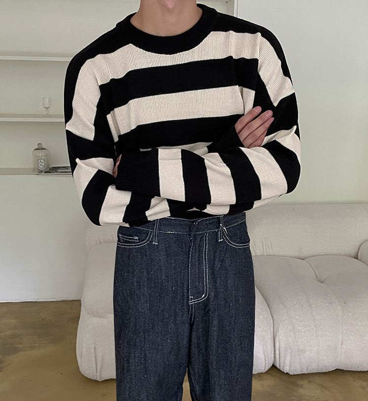 Maxct 5506 Knitted Striped Round Neck Sweater
