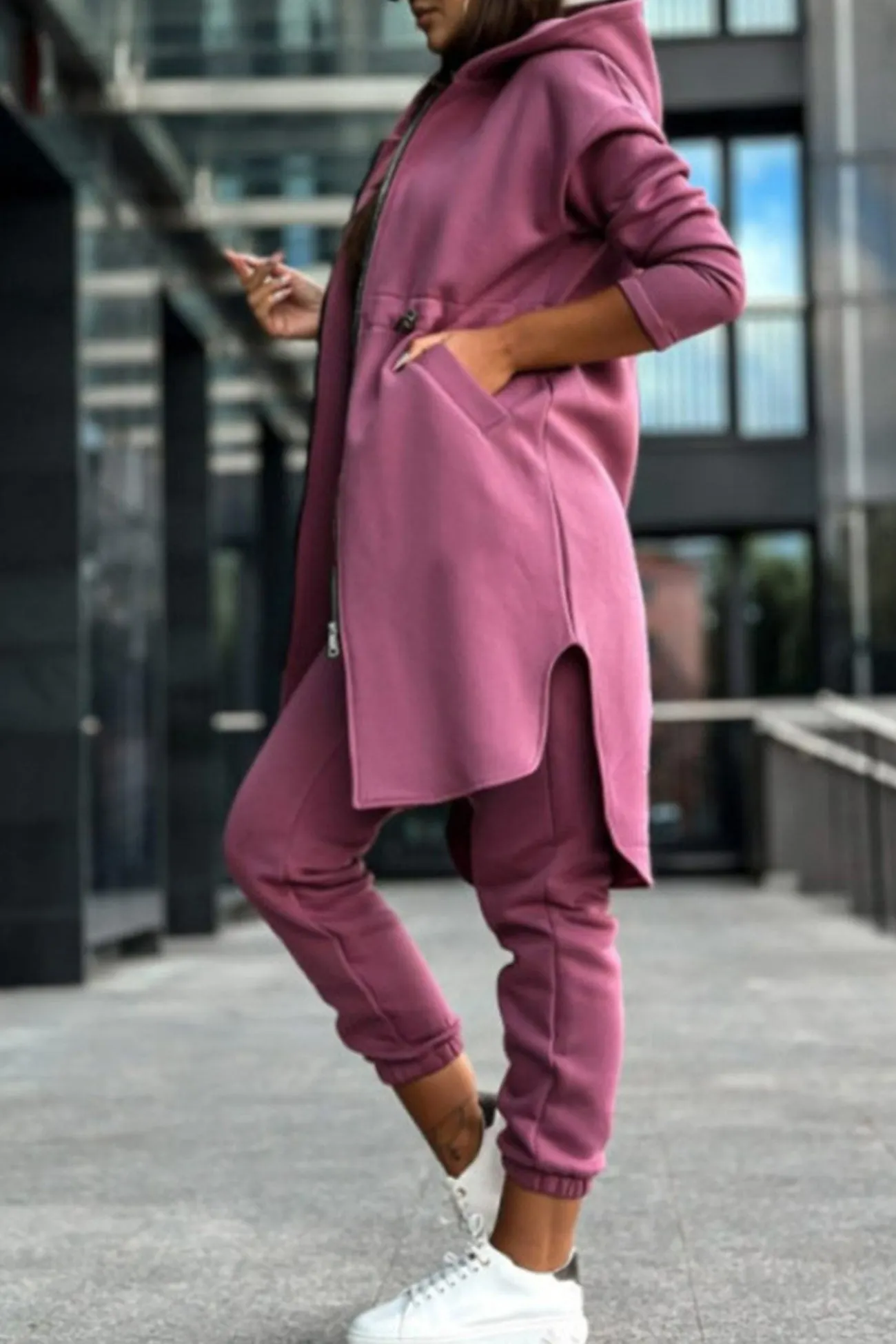Maxct Elastic Waist Mid-length Hoodie Pants Set