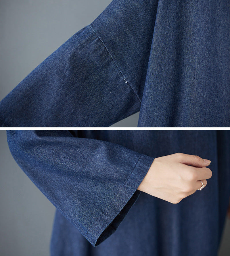 Maxct Women Spring Retro Oversized Vintage Denim Casual Long Dress