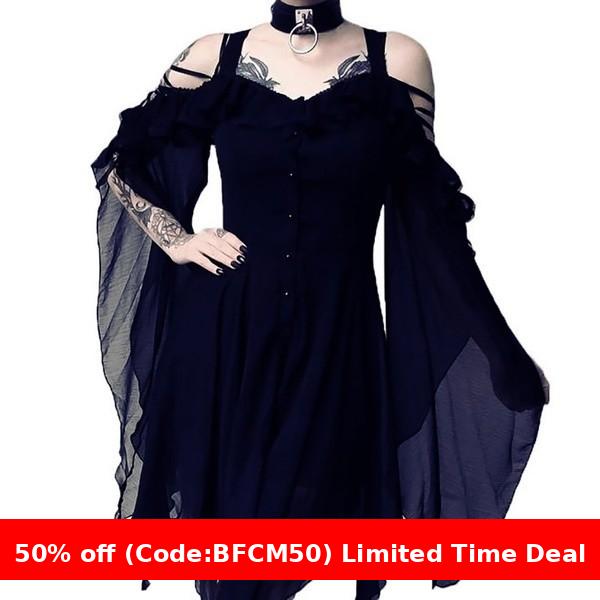 Maxct winter outfits men Ebay5 Color Size 8 Sling off-the-Shoulder Large Swing Sleeve Irregular Button Dress